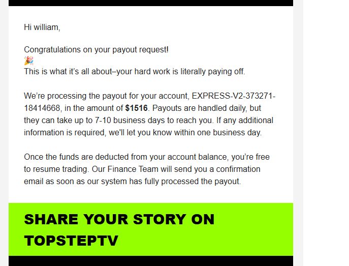 Trading result screenshot shared by William in the TWJ Discord