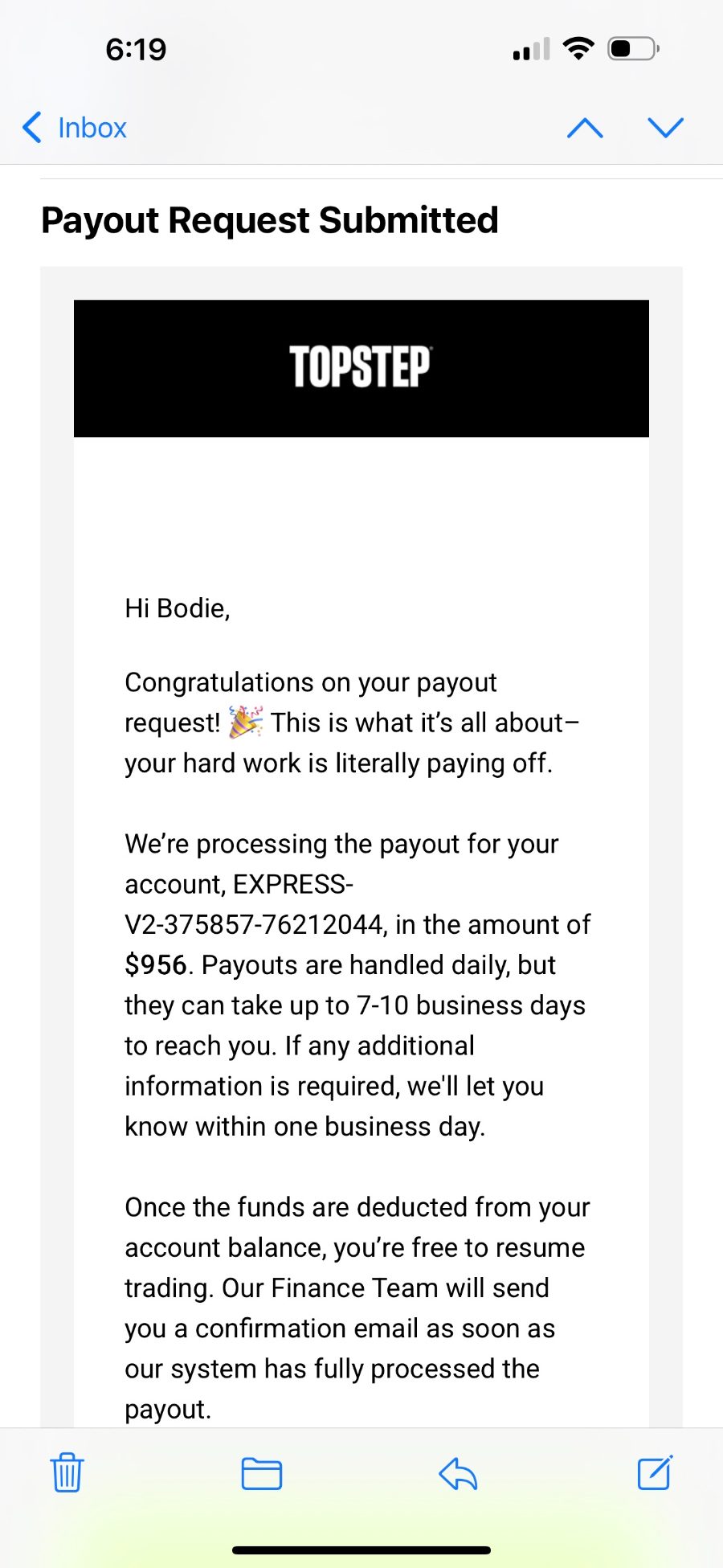 Trading result screenshot shared by BT in the TWJ Discord